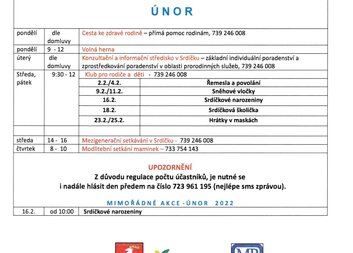 Program MC Srdíčko - únor 2022