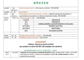 Program MC Srdíčko - březen 2022