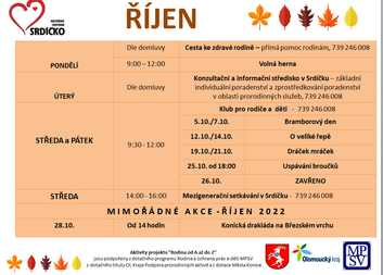 Program MC Srdíčko - říjen 2022