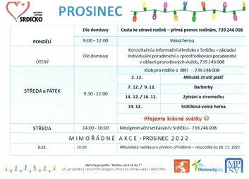program na prosinec 2022 MC Srdíčko