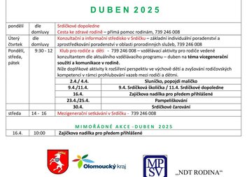 Program MC Srdíčko - duben 2025